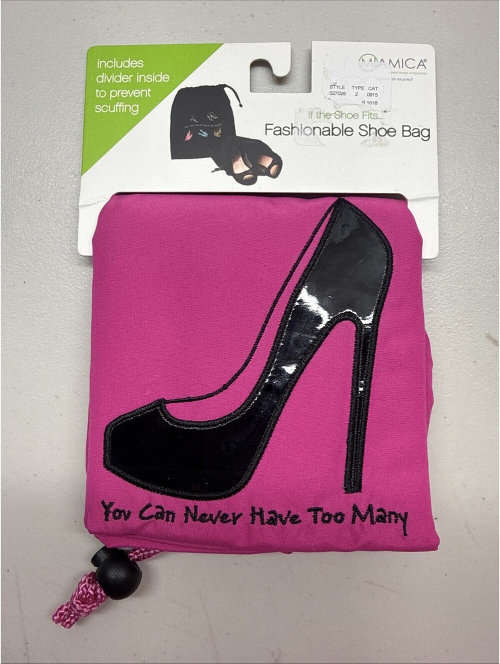 Miamica New Fashionable Shoe Bag Inside Divider Drawstring Bright Pink